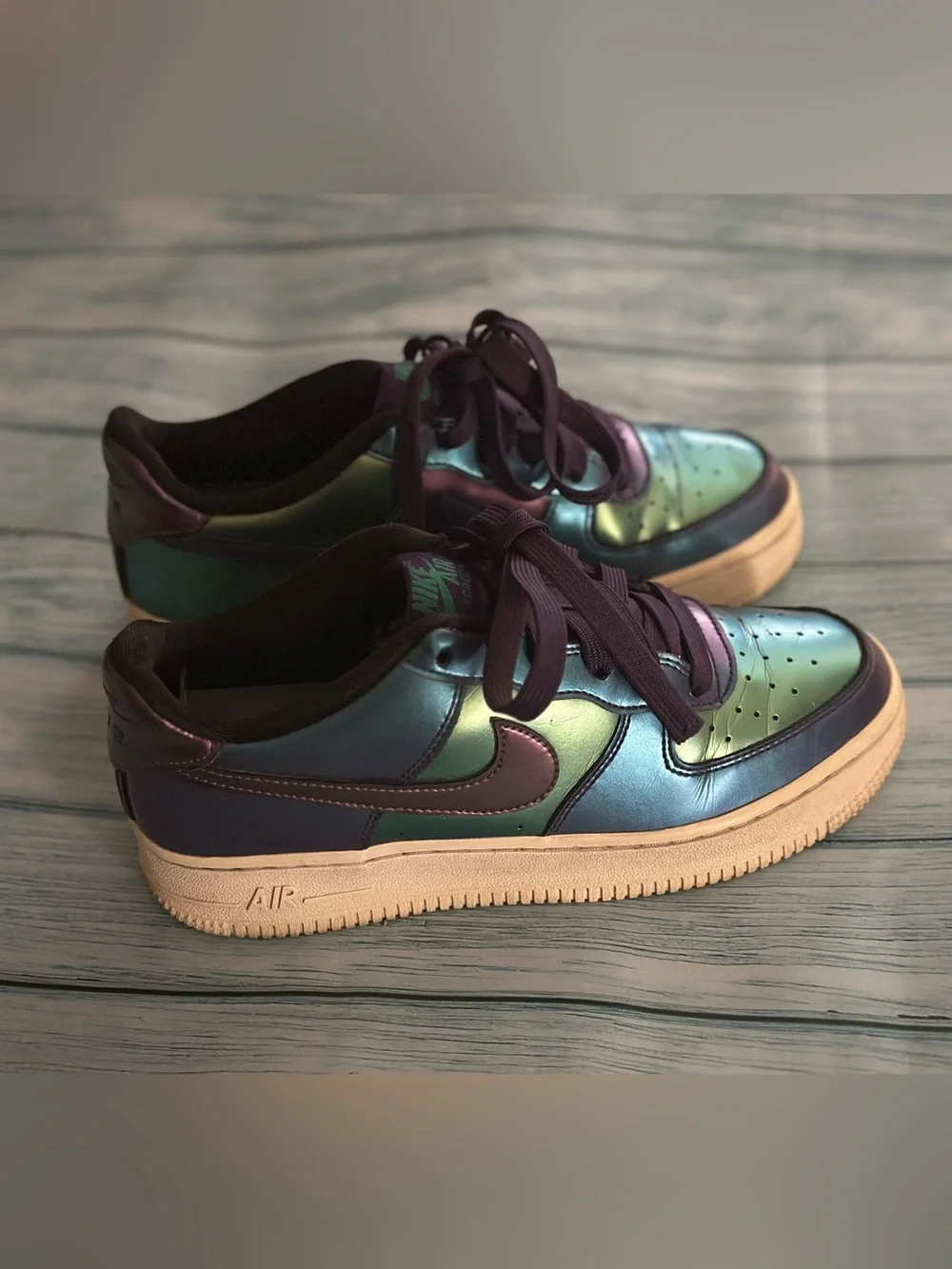 Nike AF1 Low Iridescent Metallic Neptune Green Purple Chameleon Lv8 | Size 4Y